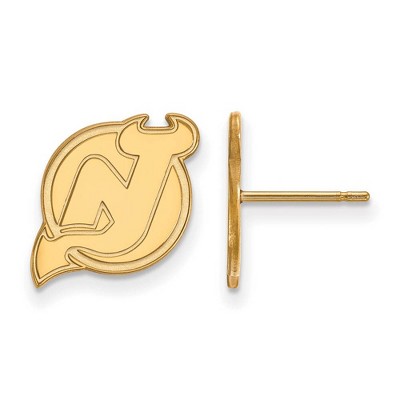 Black Bow Jewelry 14k Yellow Gold New Jersey Devils NHL Stud Earrings