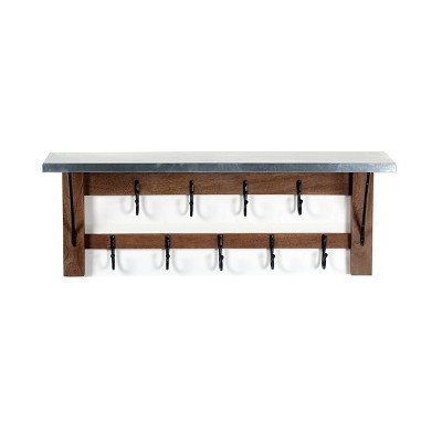 Millwork Double Row Hook Shelf Wood And Zinc Metal Silver/light Amber -  Alaterre Furniture : Target