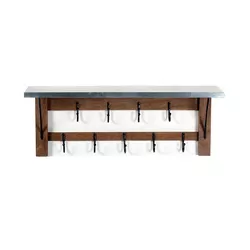 Millwork Double Row Hook Shelf Wood and Zinc Metal Silver/Light Amber - Alaterre Furniture