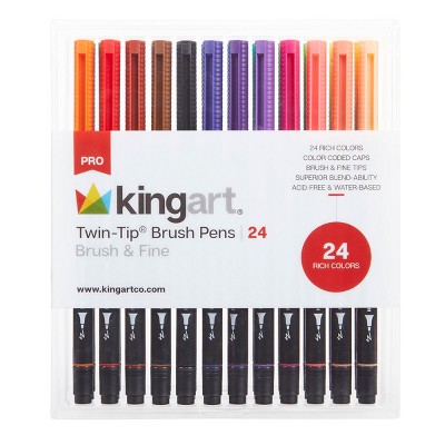 KINGART PRO Twin-Tip Brush Pens 24 Colors