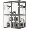 phiestina Outdoor Wooden Cat Cage, Large Solid Wood Cat Playpen with 2 Platforms & 7 Houses, Walk-in Kennel Shelter, Grey - 2 of 4
