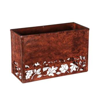 Rust Finished Outdoor Planter with Laser Cut Artwork, Fall Leaves
