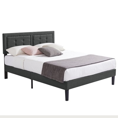 Vecelo Gray Upholstered Bed Wood And Metal Frame Queen Platform Bed ...