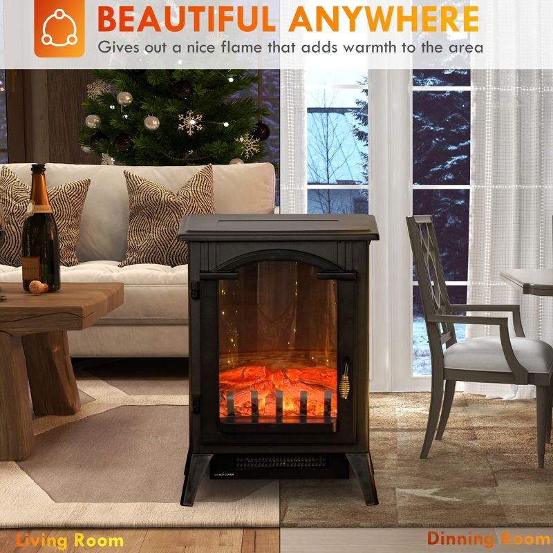 HOMCOM Electric Fireplace Heater, Fireplace Stove with Realistic LED Flames and Logs, Overheating Protection, 750W/1500W, 5 of 7