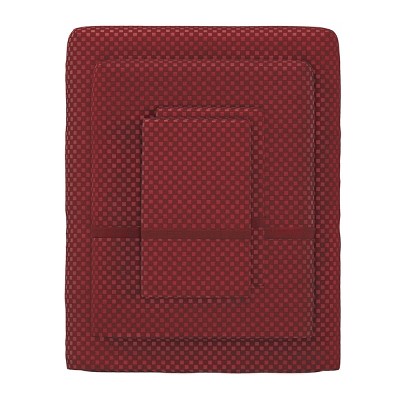 Hastings Home Queen Size Brushed Microfiber 4 Piece Embossed Checkered Bed Sheet and Linen Set with Stain Resistant Fitted and Flat Sheets - Burgundy