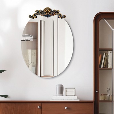 ARTLOGE 29/33/37in Large Oval Vintage Baroque Mirror with Embossed 3D Pattern Antique Frame