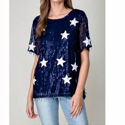 Women's Game Day Star Sequin Fringe Top - Vanilla Monkey