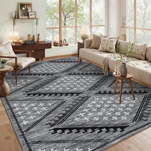 Washable Foldable Rug - Stain-Resistant Thin Carpet with Reinforced Edges Vintage Design for Living Room Bedroom Entryway - 1 of 4