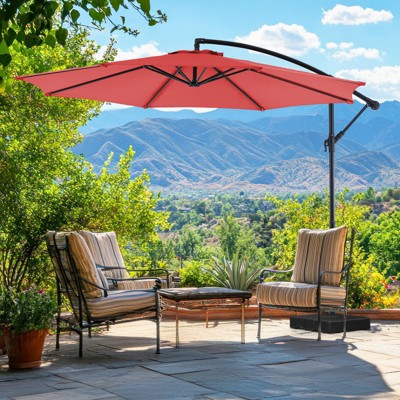 VisioGear Patio Umbrellas, Cantilever Umbrella with 8 Ribs, Outdoor Sun Shade with Wind Vent for Lawn Garden Pool, Red, 117.6"*84.72"*117.6"