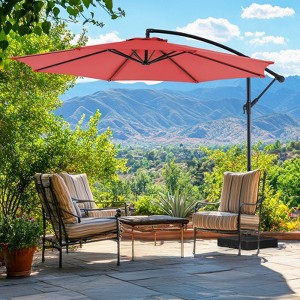 VisioGear Patio Umbrellas, Cantilever Umbrella with 8 Ribs, Outdoor Sun Shade with Wind Vent for Lawn Garden Pool, Red, 117.6"*84.72"*117.6" - 1 of 4