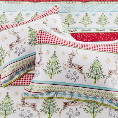Holiday Cheer King Cotton Duvet Cover Set in Red and Green