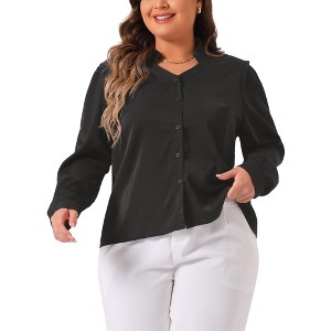 Agnes Orinda Women's Plus Size V Neck Long Sleeve Button Down Business Casual Chiffon Shirt - 1 of 4