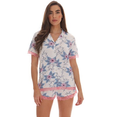 #FollowMe Womens Button-Down Pajama Shorts Set with Notch Collar  Chic & Comfy Loungewear