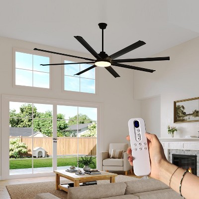 AMERLIFE Ceiling Fan with Light, 8-Blade Large Fan, Remote Control, 6-Speed DC Motor, 3-Color LED, for Indoor/Outdoor Use
