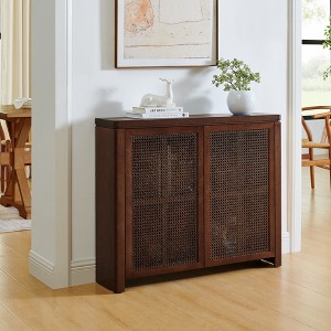 ORRD 63" Walnut Rattan Sideboard, Mid-Century Modern Buffet Cabinet with Storage, Retro Credenza for Living Room or Kitchen - 1 of 4