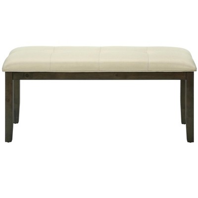 44" Cream Upholstered Bench with Gray Solid Wood Frame