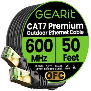 GEARit Cat7 Outdoor Ethernet Patch Cable - SFTP Shielded Foil Twisted Pair - Waterproof, Black - 1 of 4