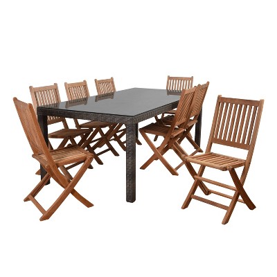 Ferry 9pc Patio Wicker Patio Dining Set - Rectangular Table - Amazonia