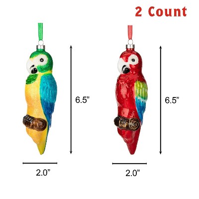 Colorful Glass Parrot Christmas Ornament Set, 2 Pieces