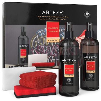 Arteza Chalkboard Cleaner Set with 2 Cleaner Solutions, 2 Magic Sponges, Microfiber Towel and a Magnetic Eraser for School (ARTZ-9100)