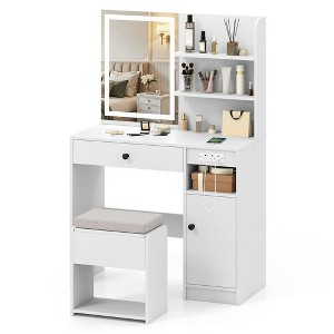 Resenkos Bedroom Vanity Desk with LED Lighted Mirror - White - 1 of 4