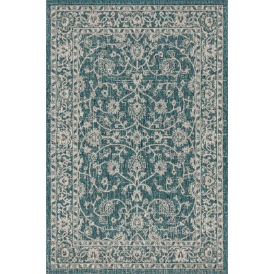 Elegant Teal & Gray Hand-Woven 4'x6' Synthetic Outdoor Area Rug