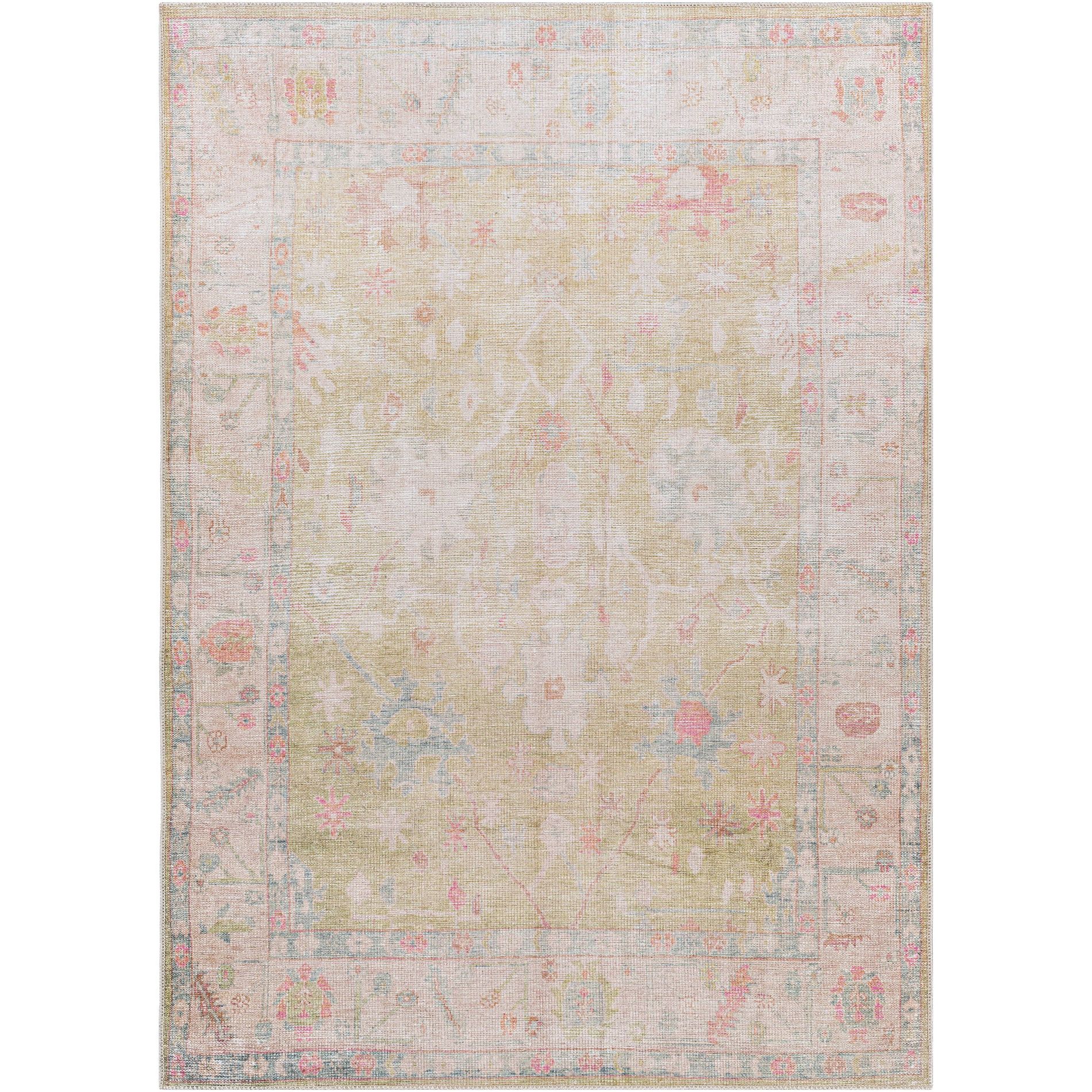 Livabliss 5'3"x7' Kemer Traditional Machine Washable Rug Pink: Dorm & Area Rugs, Flat Pile, Polyester