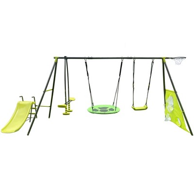 BlueAcorn Backyard A-Frame 6-in-1 Playground Swing and Slide Set