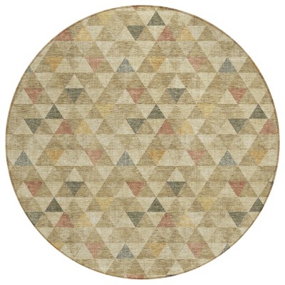 Beige Tan And Taupe Geometric Washable Indoor Outdoor Area Rug