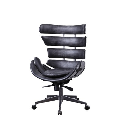 Metal Framed Wingback Office Chair with Leatherette Upholstered Horizontal Panels Black/Gray - Benzara