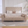 JUJABU 83.1" Modern Chenille Upholstered End of Bed Bench with Armrests and Bolster Pillows – Rubberwood Legs, Wheat - 2 of 4