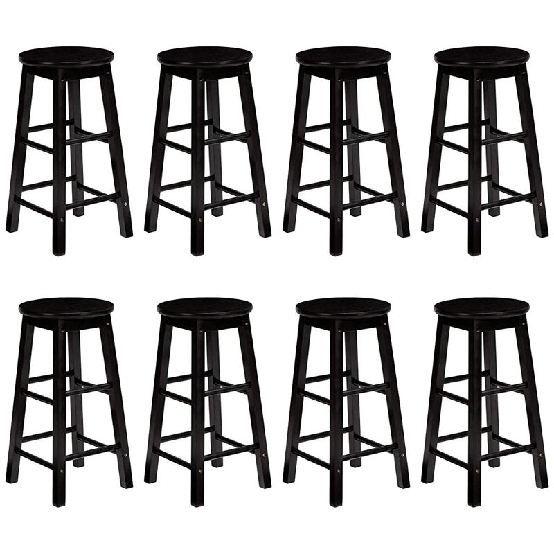 PJ Wood Classic Round Seat 29" Tall Kitchen Counter Stools for Homes, Dining Spaces, and Bars with Backless Seats & 4 Square Legs, Black (Set of 8), 1 of 7