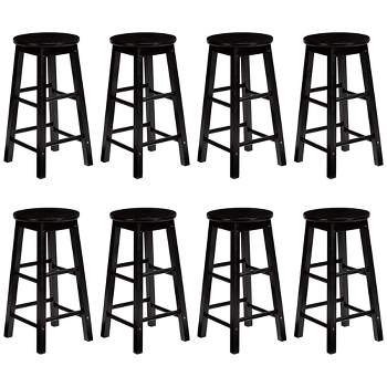 PJ Wood Classic Round Seat 29" Tall Kitchen Counter Stools for Homes, Dining Spaces, and Bars with Backless Seats & 4 Square Legs, Black (Set of 8)
