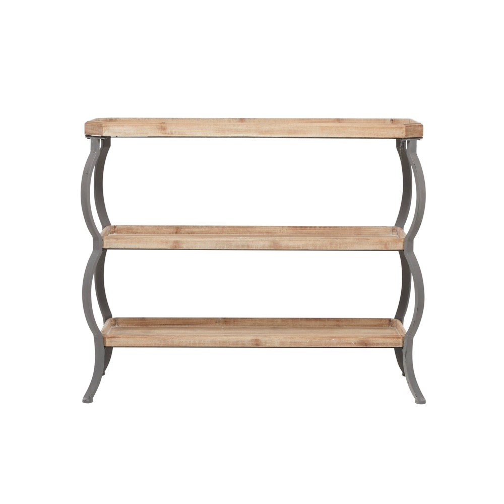 Photos - Coffee Table Rustic Metal Console Table with Shelves Brown - Olivia & May