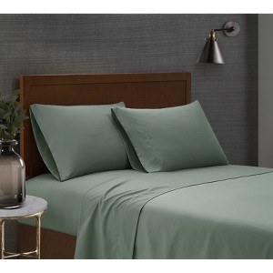 London Fog Queen 4pc Garment Wash Solid Sheet Set Green: Microfiber, Includes 2 Pillowcases, Fits up to 18" Mattress - 1 of 3