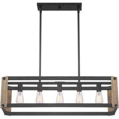 Black and Ash Wood Farmhouse Linear Pendant Chandelier