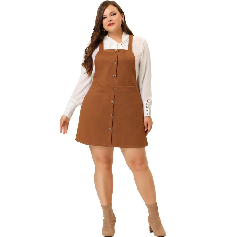 Agnes Orinda Women Plus Size Suspender High Waist A-Line Suede Overall Skirt, 3 of 6