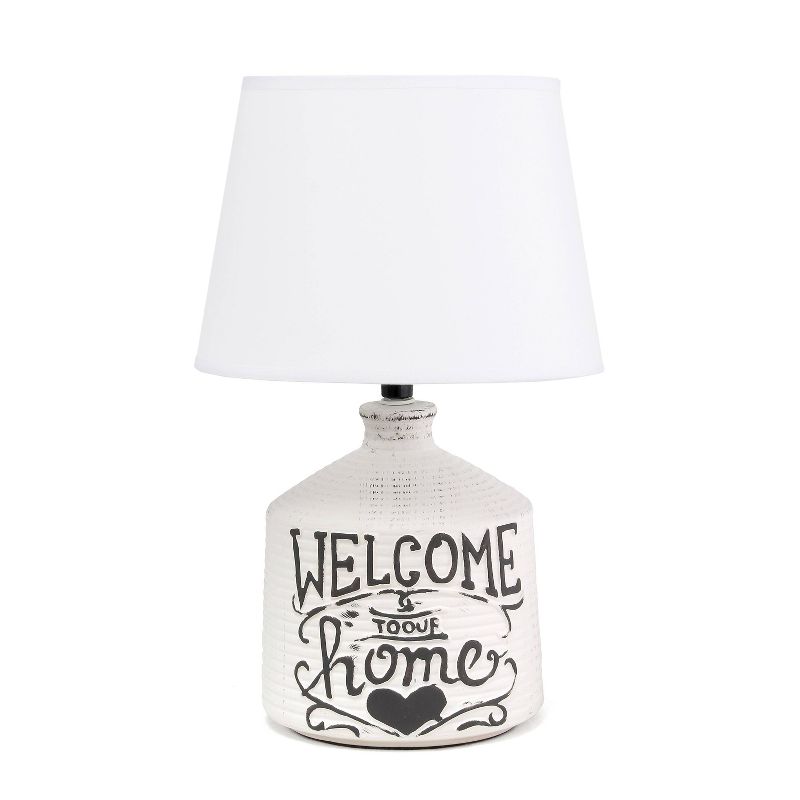 Welcome Home Rustic Ceramic Foyer Entryway Accent Table Lamp with Fabric Shade White - Simple Designs, 1 of 9