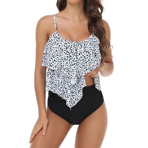 Green Tankini Swimsuit for Women High Waisted Bathing Suit Ruched Bikini Bottom Tummy Control Swimsuit - 1 of 4