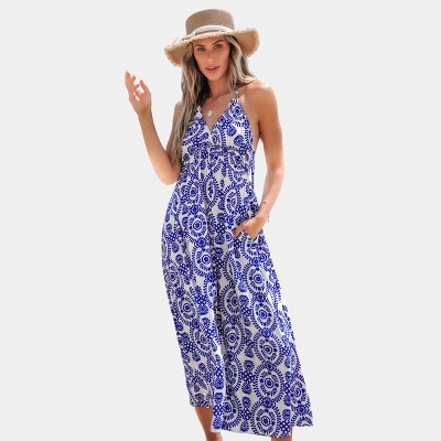 Women's Breezy Blue Floral Maxi Dress for Beach Getaways - Cupshe