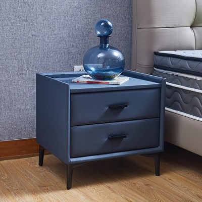 2-Drawer Bedside Table with PU Leather Legs - Modern Night Stand Storage Cabinet