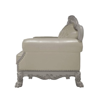 Dresden White Faux Leather and Wood Tufted Accent Chair