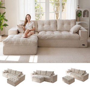 MAXYOYO L-Shaped Sectional Sofa with Convertible Ottoman, Cloud Boneless Modular Couch - 1 of 4