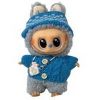 Doll Clothes Superstore Blue Cable Knit Sweater Set with Hat and Camera for 17.5 cm Labubu Dolls