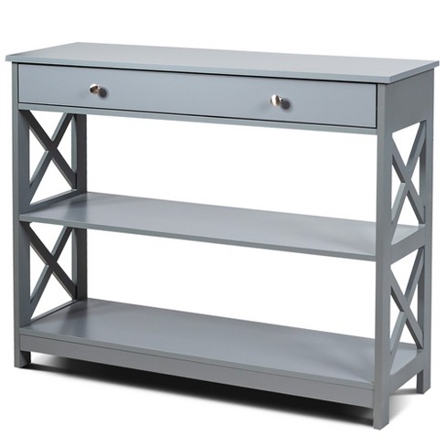 Costway 3-tier Console Table X-design Sofa Entryway Table With Drawer &  Shelves Gray : Target
