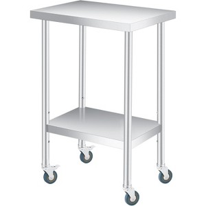 COZONY Stainless Steel Work Table (with Lockable Wheels), 2-Tier Metal Utility Prep Table with Adjustable Undershelf for Restaurant Kitchen - 1 of 4
