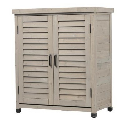 Potting Bench with Storage Cabinet and Metal Table Top for Outdoor Patio