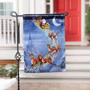 Evergreen Garden Flag Santa Sleigh Lustre Double Sided Indoor Outdoor Decor 18" x 12.5" - 1 of 2