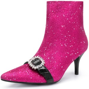 Perphy Women's Rhinestones Pointed Toe Stiletto Heel Glitter Ankle Boots - 1 of 3
