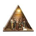 Transpac Resin 7.5 in. Green Christmas Light Up Traditional Nativity and Manger Set of 9